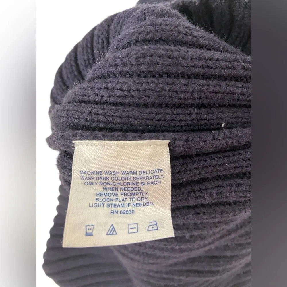 Lands’ End Thick Chunky Knit Navy Blue Turtleneck Sweater Size Medium